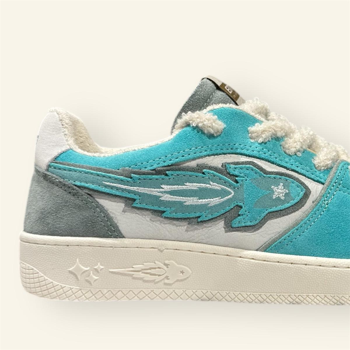 Enterprise Japan X Mr Something EGG Rocket Sneakers In Menta/Sky/Bianco Suede and Nubuck