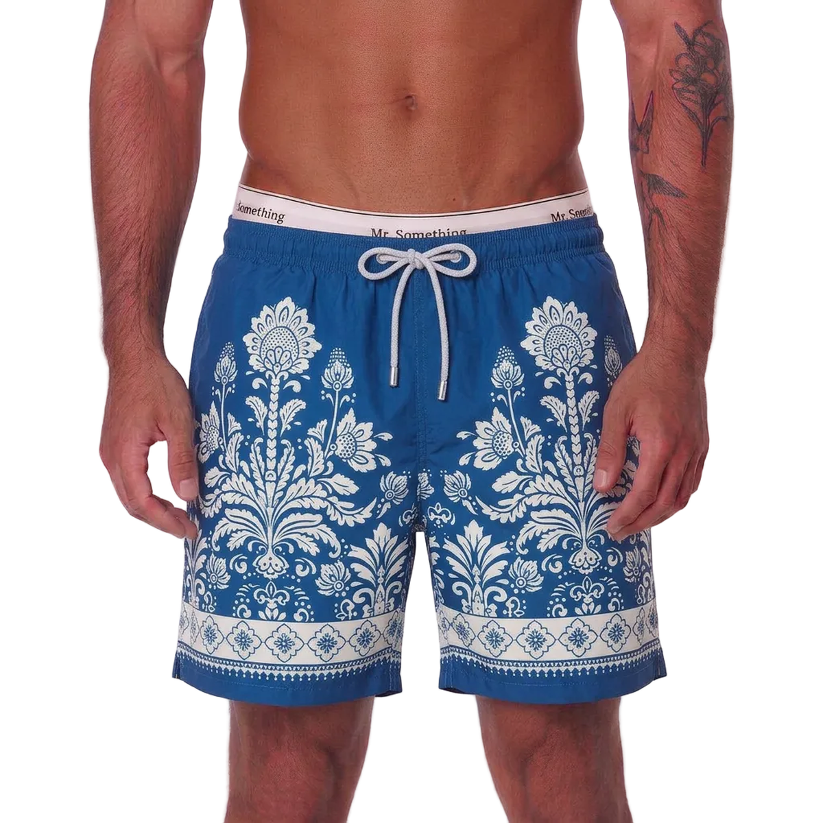 MC2 Saint Barth Gustavia Blue Swim Shorts with Ornamental Floral Print