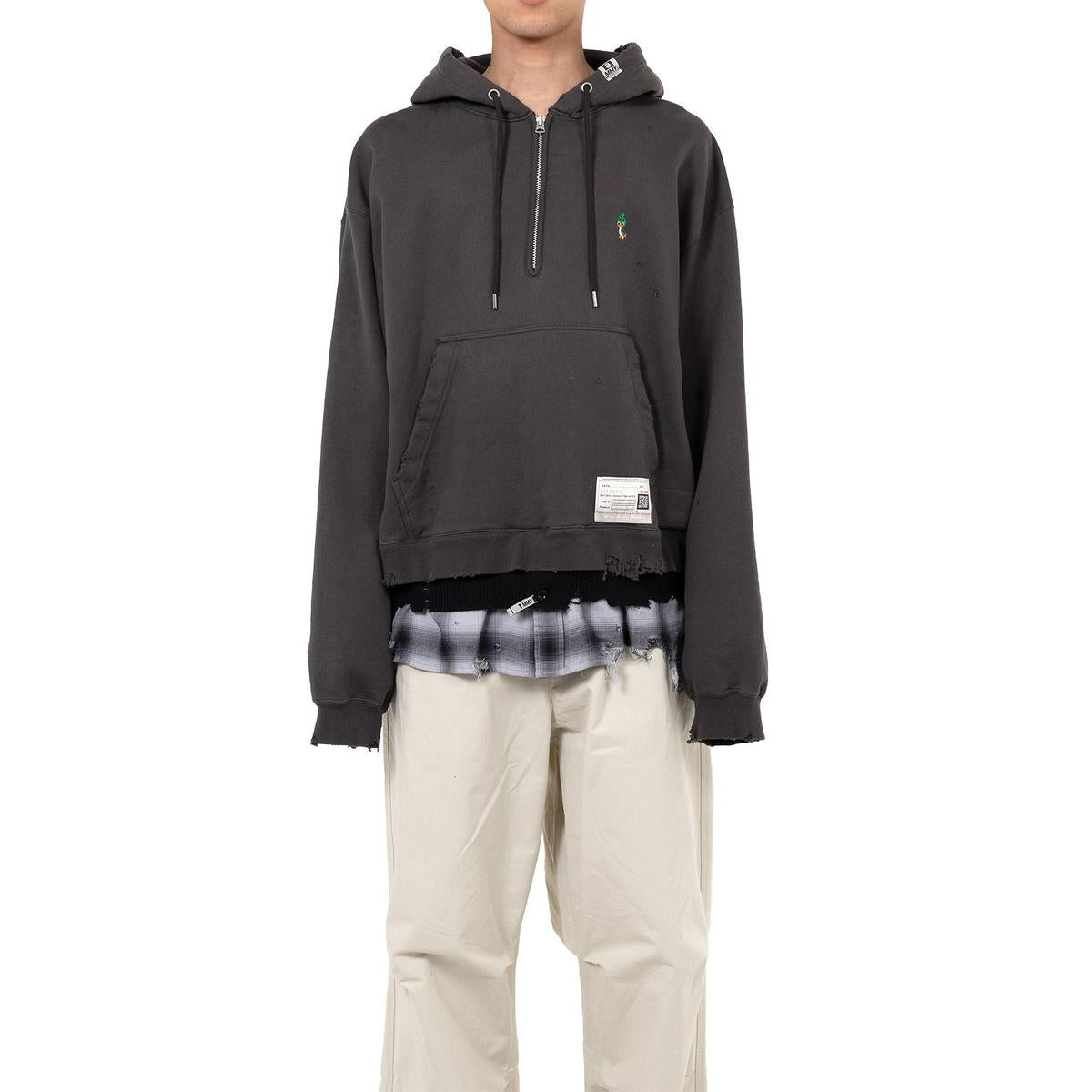 Maison Mihara Triple Layered Half-zip Black Hoodie
