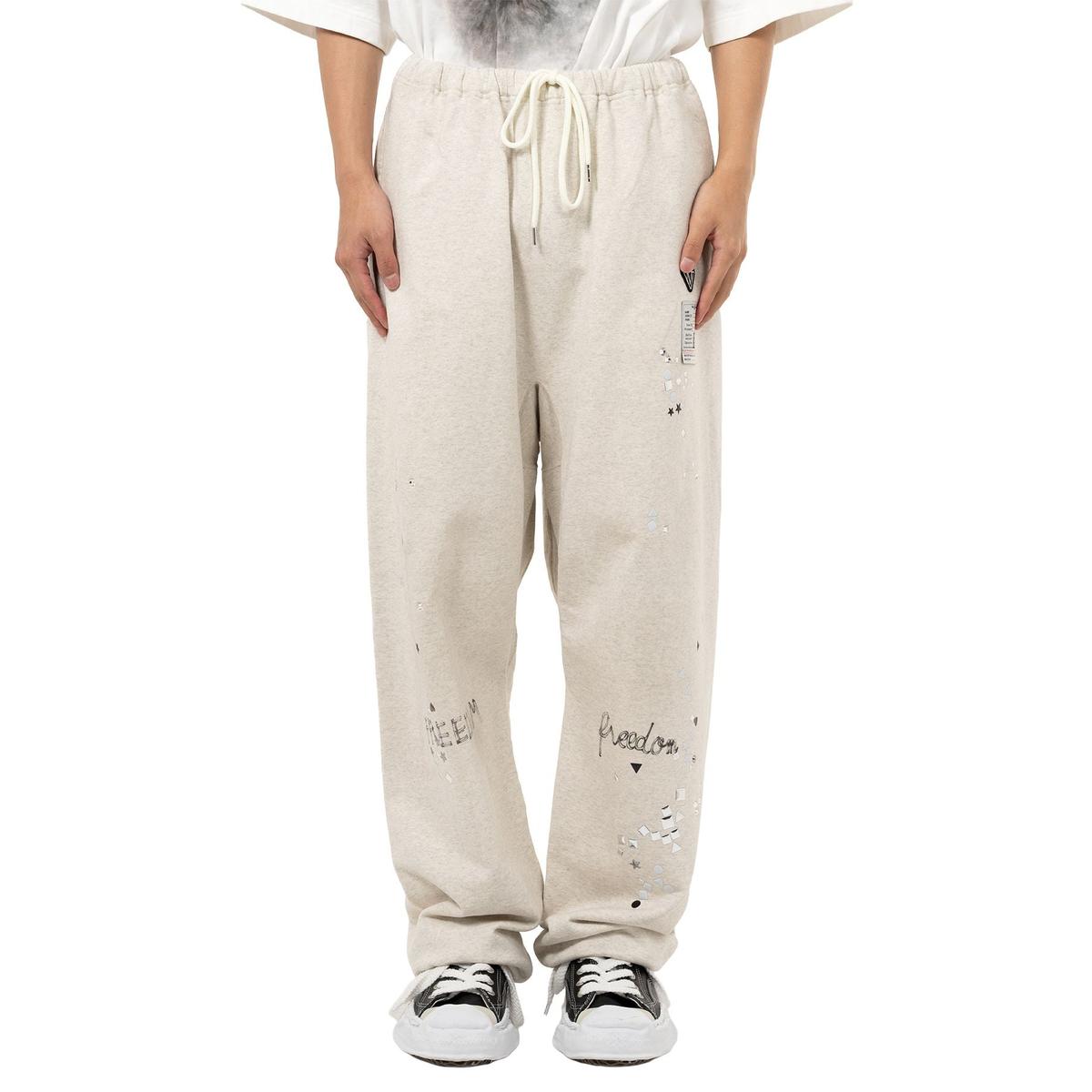 Maison Mihara Embellished Distressed White Sweat Pants