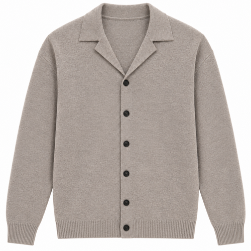 NOBL Marley Cuban Collar Knit Shirt in Mushroom