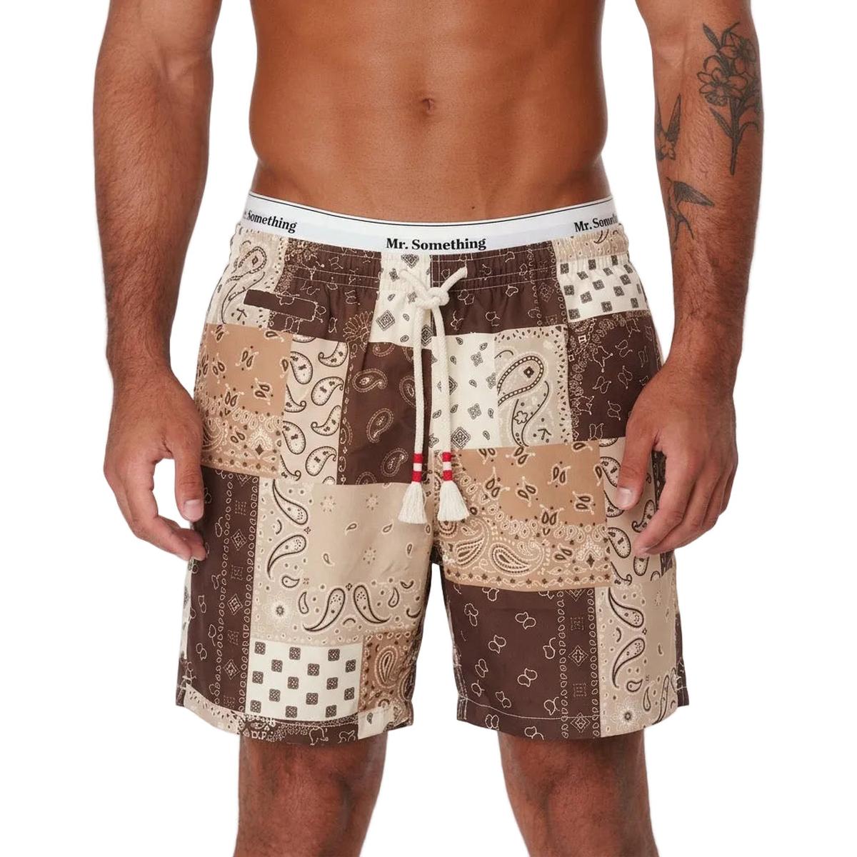 MC2 Saint Barth Caprese Brown Swim Shorts in Bandana Patch Print