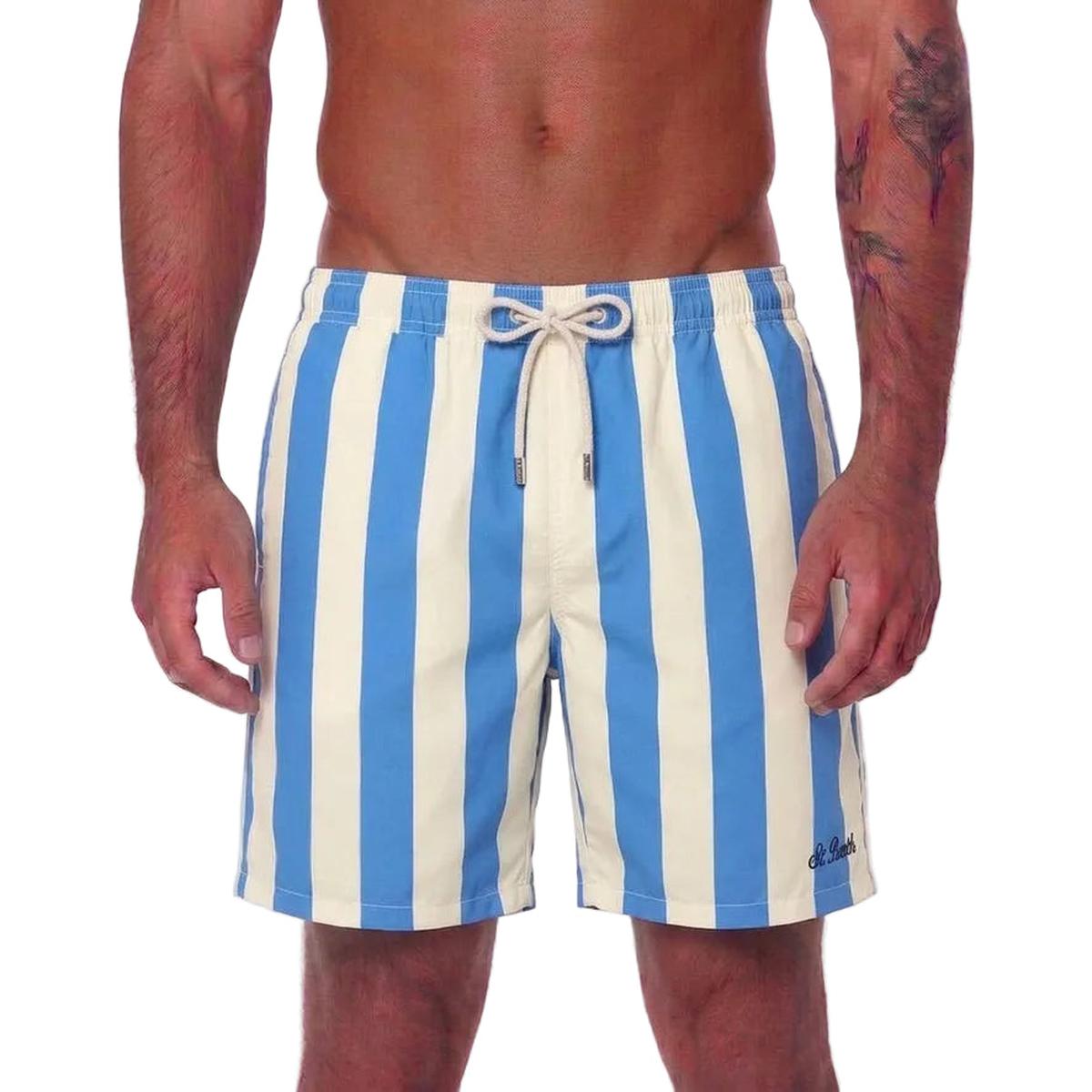 MC2 Saint Barth Syros Swim Shorts in White and Light Blue Stripes