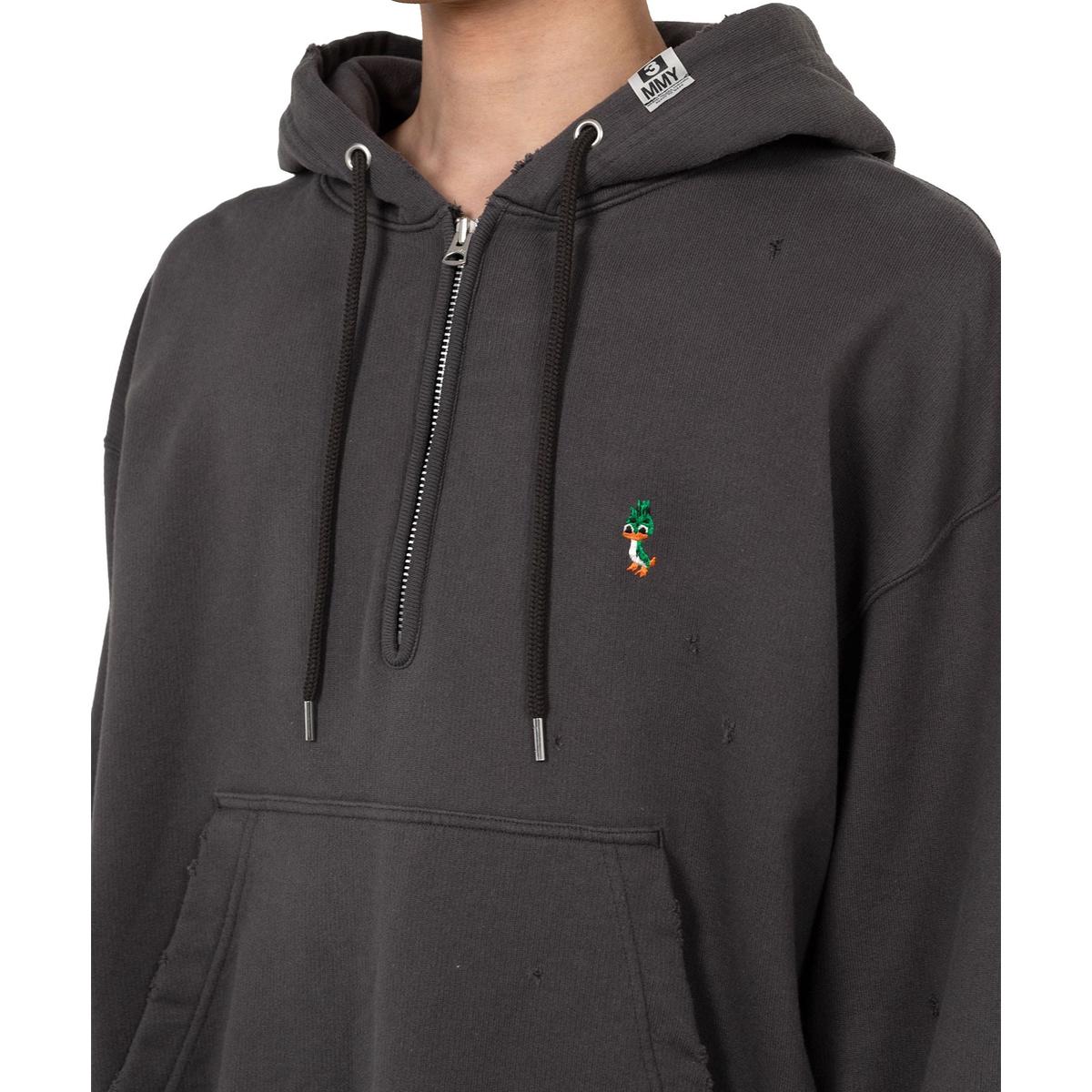 Maison Mihara Triple Layered Half-zip Black Hoodie