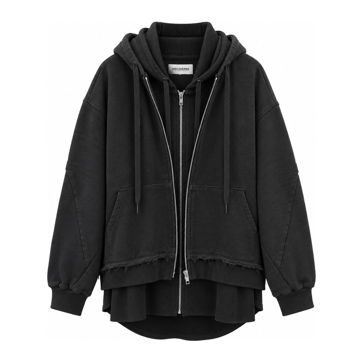 Discovered Layered Zip Hoodie in Black