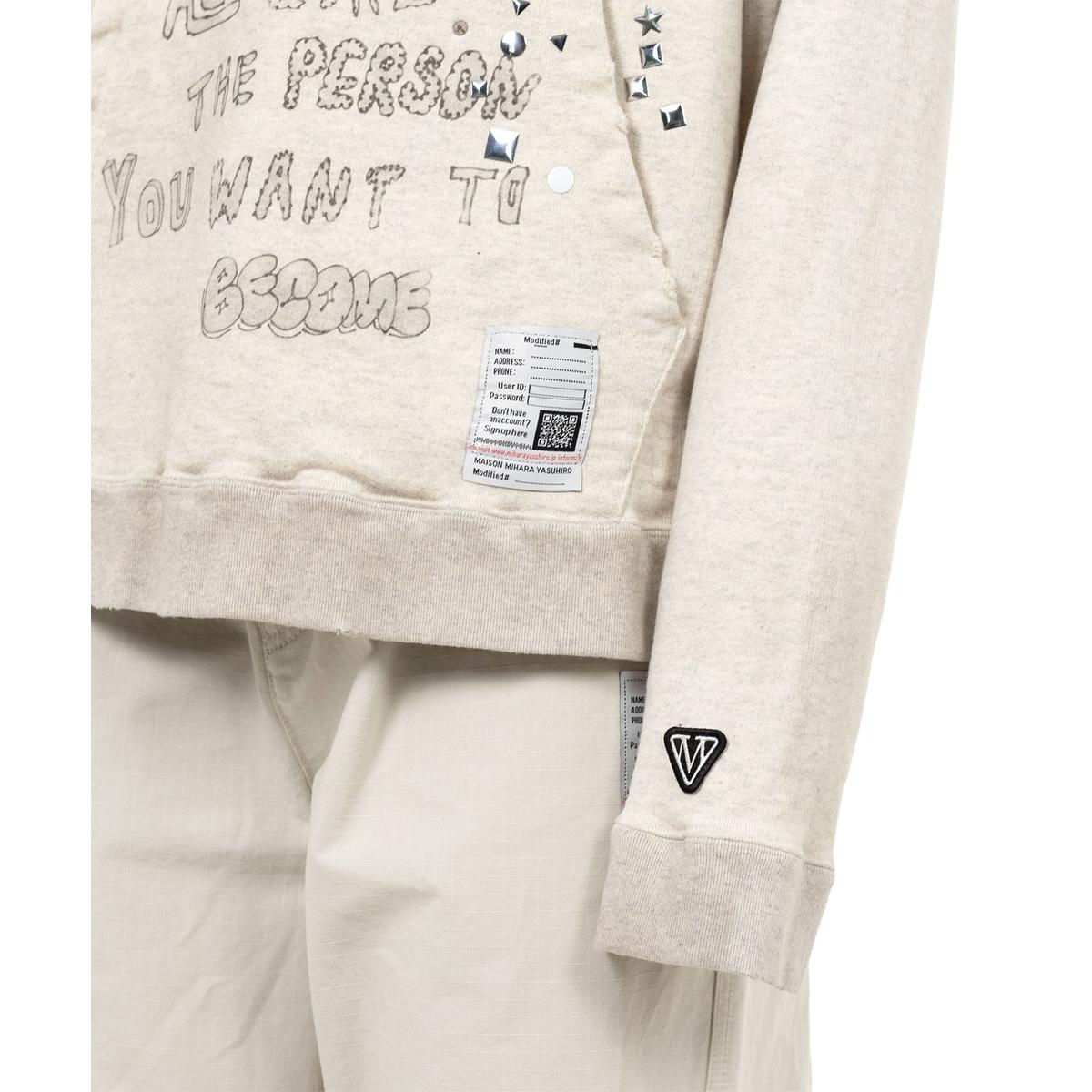 Maison Mihara Dog Printed Embellished Distressed White Hoodie