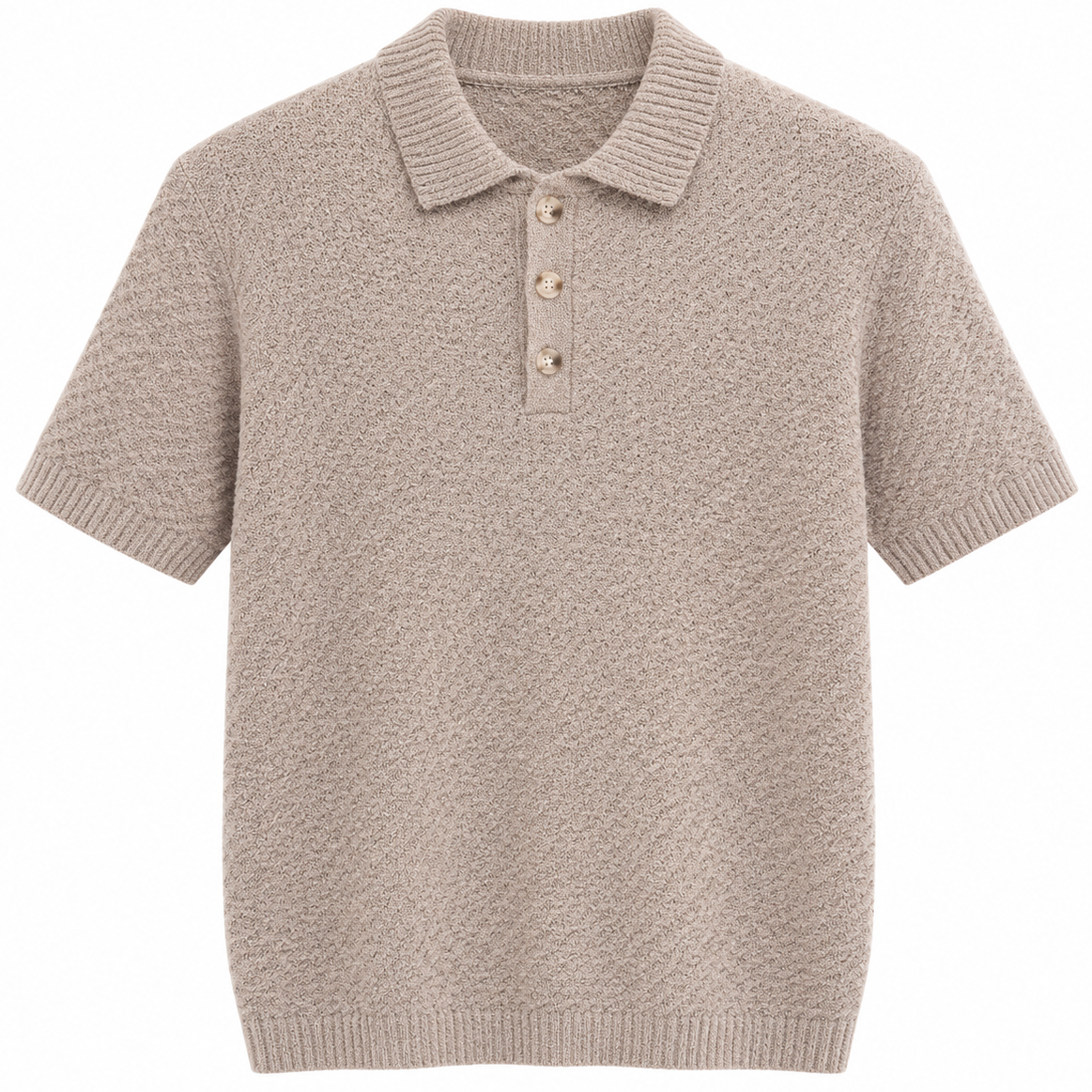 NOBL Leonardo Textured Cable Knit Polo Taupe