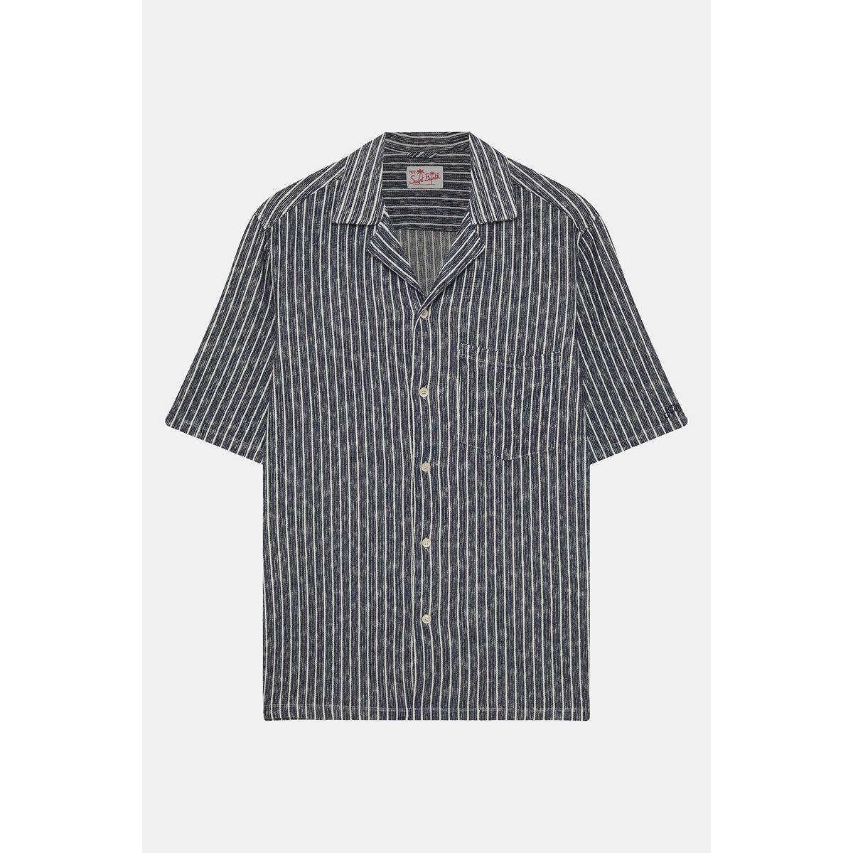 MC2 Saint Barth Kalea Crochet Polo Shirt Blue and White Stripes