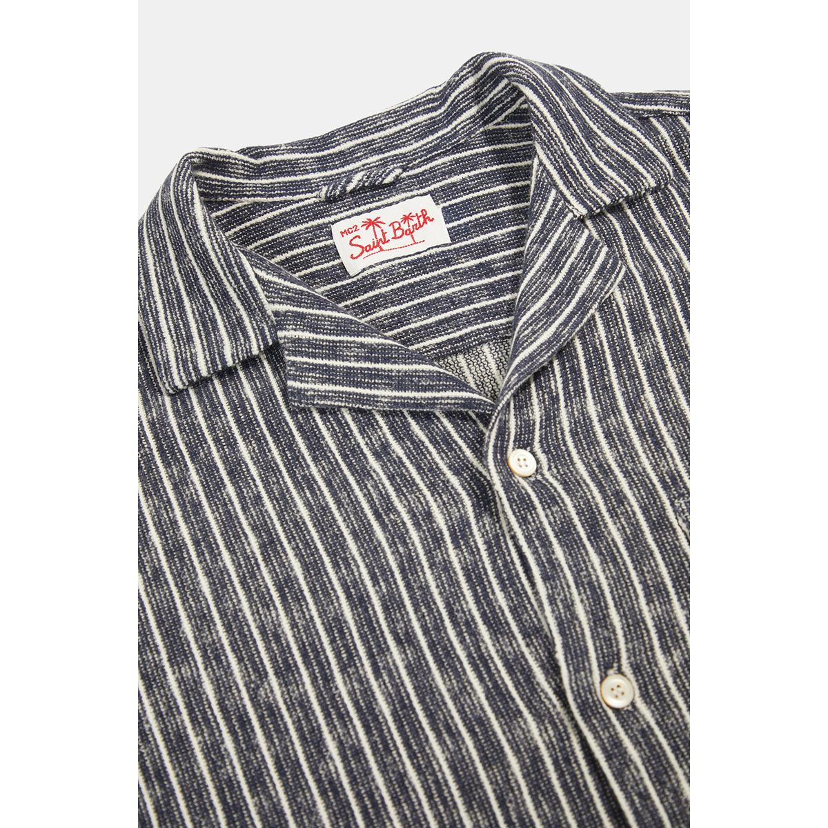 MC2 Saint Barth Kalea Crochet Polo Shirt Blue and White Stripes