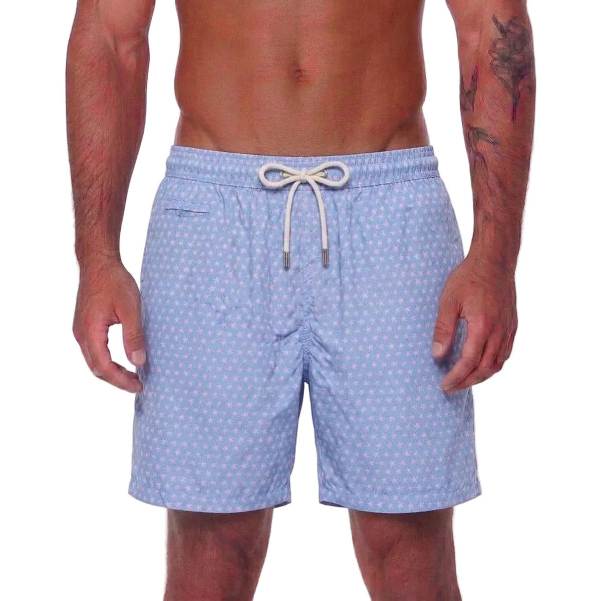 MC2 Saint Barth Lighting Micro Stretch Swim Shorts in Soft Blue with Starfish Print