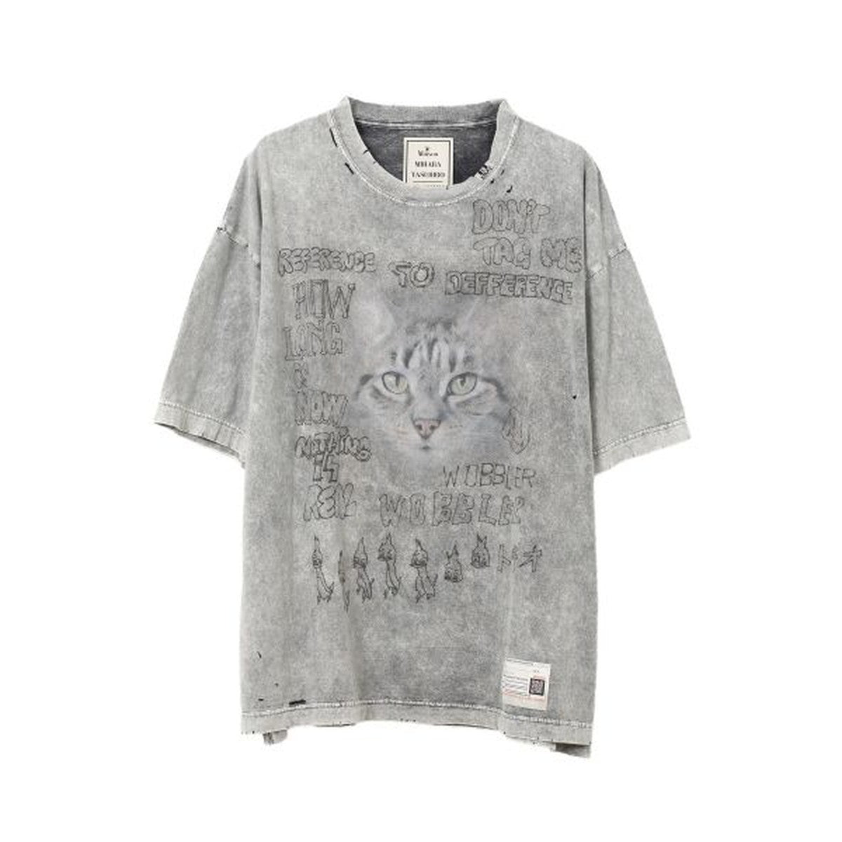 Maison Mihara Distressed Cat Print T-shirt