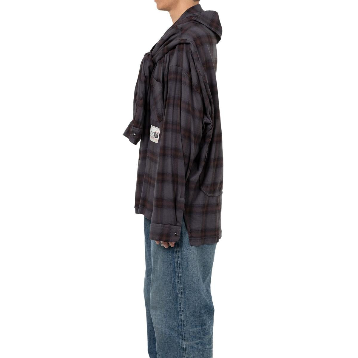 Maison Mihara Sleeve Layered Check Shirt