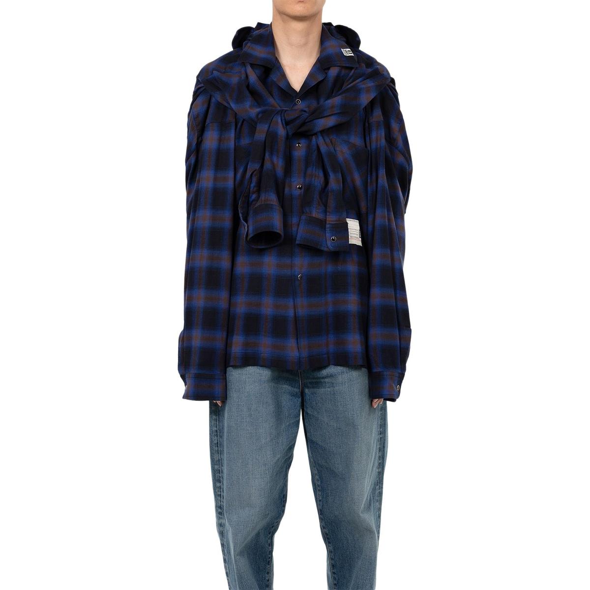 Maison Mihara Sleeve Layered Check Shirt