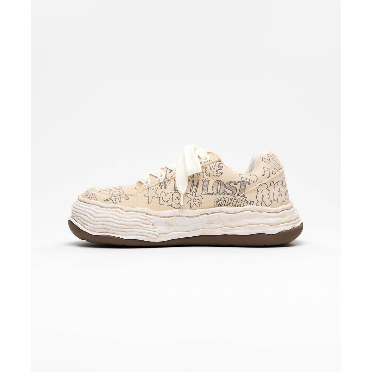 Maison Mihara Yasuhiro "OLIVER" Beige Graffiti Printed Canvas Low-top Sneaker