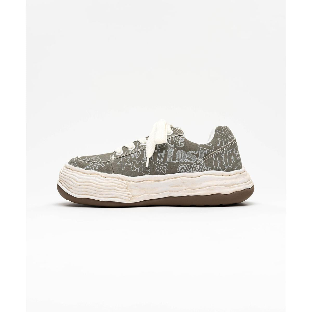 Maison Mihara Yasuhiro "OLIVER" Green Graffiti Printed Canvas Low-top Sneaker