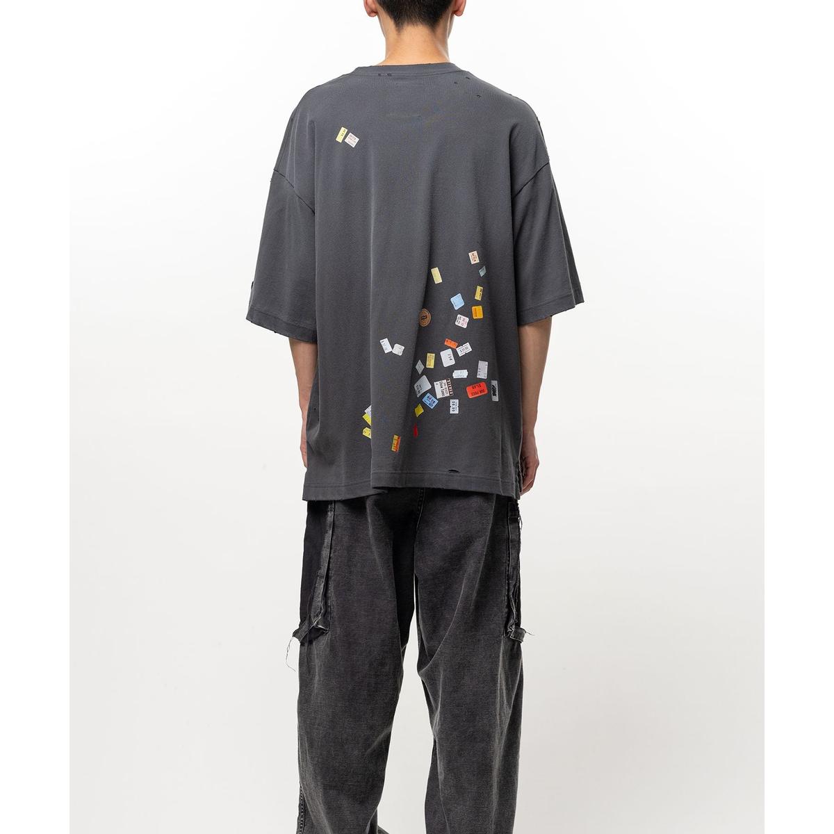 Maison Mihara Price Tag Sticker Printed Black T-shirt