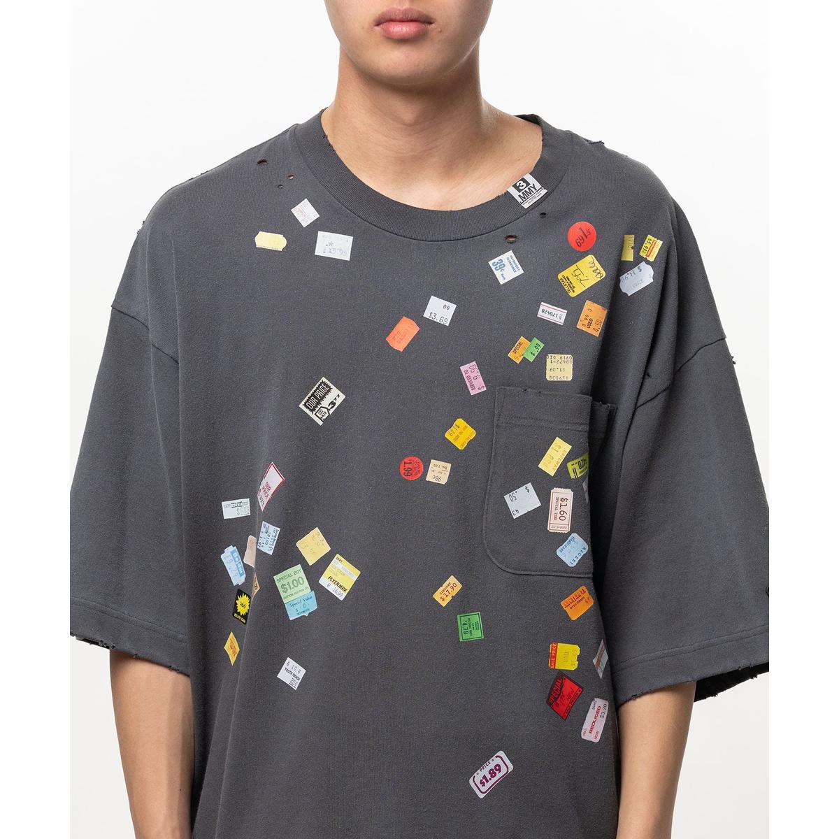 Maison Mihara Price Tag Sticker Printed Black T-shirt
