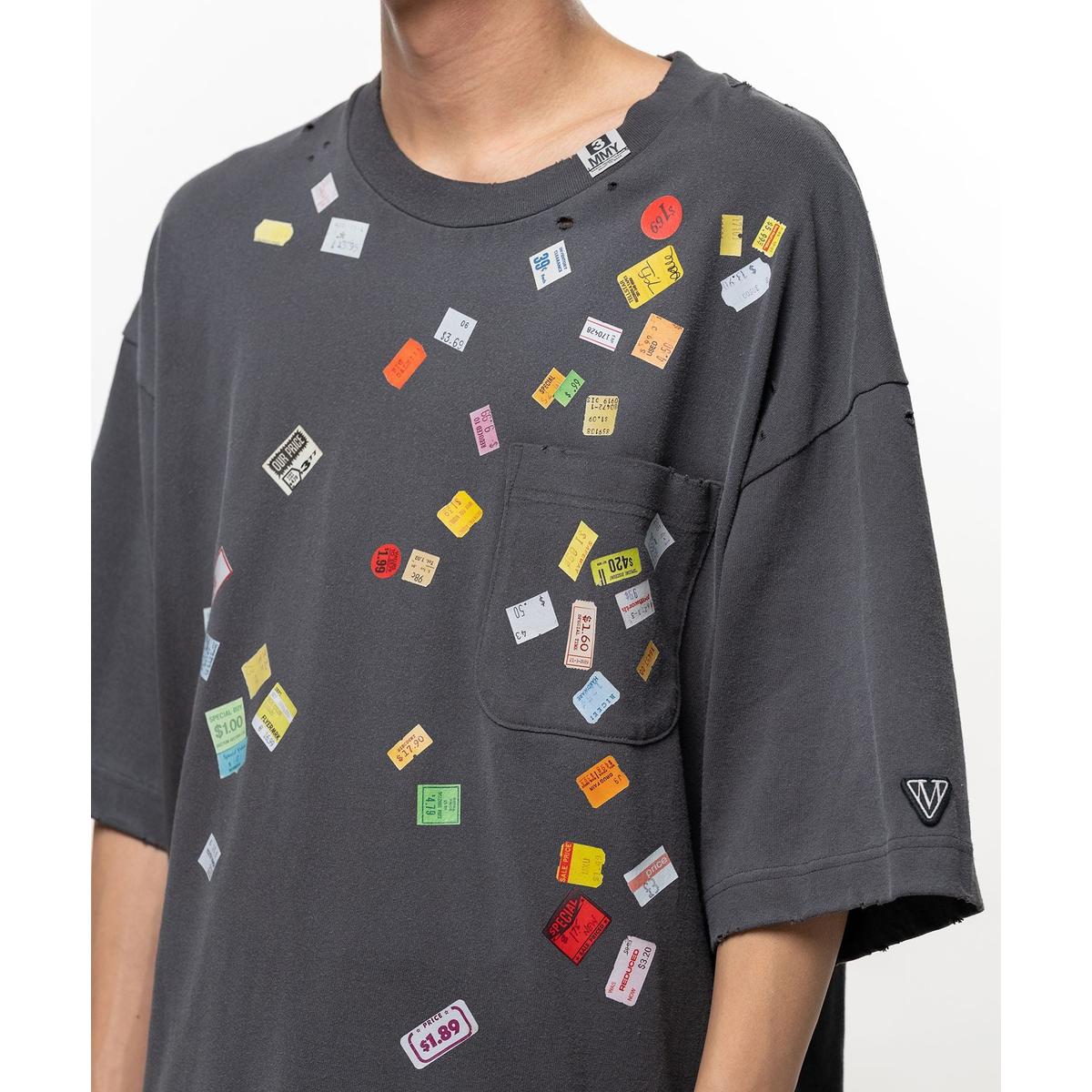 Maison Mihara Price Tag Sticker Printed Black T-shirt