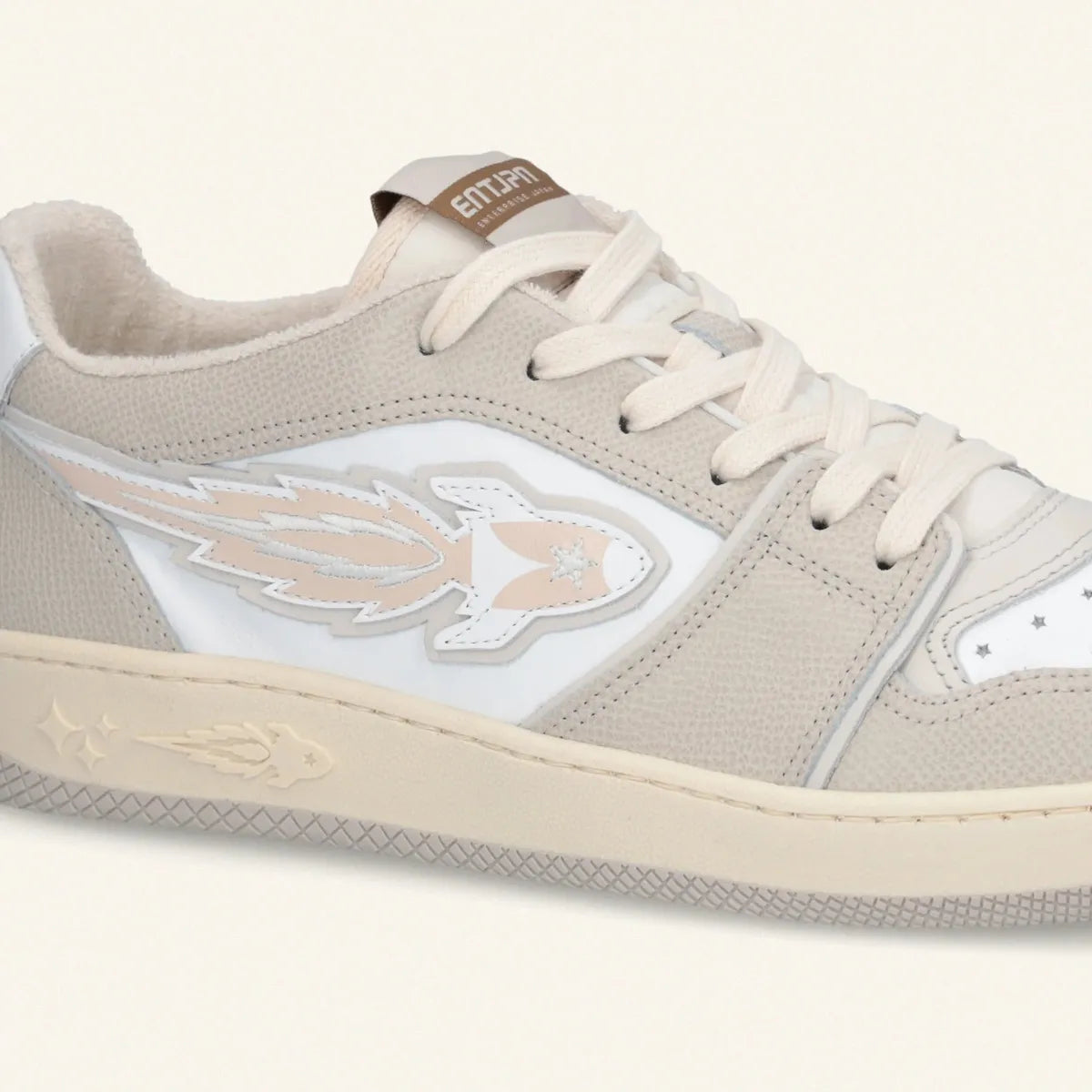 Enterprise Japan EGG Rocket Sneakers In Beige/White Tumbled Leather