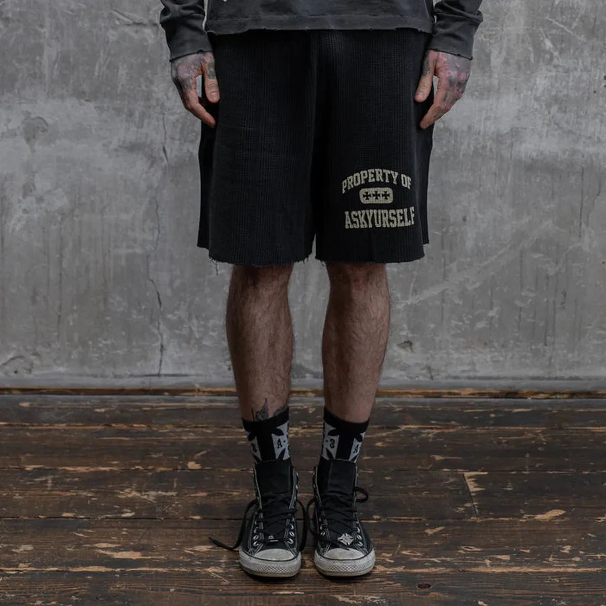 ASKYURSELF Property Waffle Vintage Shorts in Vintage Black