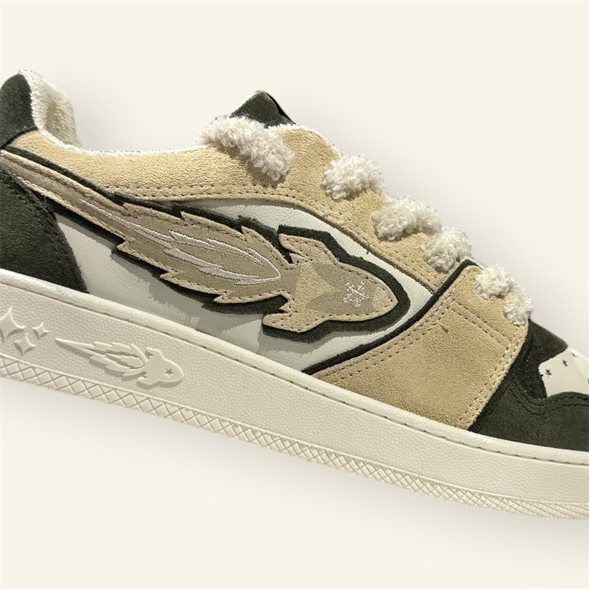 Enterprise Japan X Mr Something EGG Rocket Sneakers In Quercia/Ecru/Confetto Suede and Leather