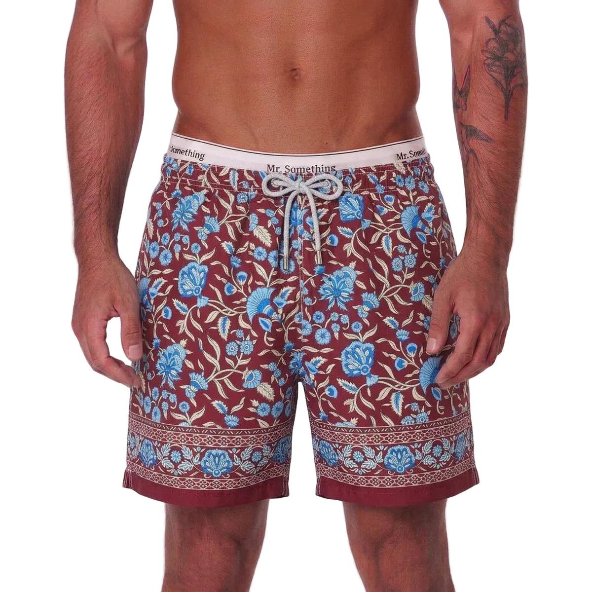 MC2 Saint Barth Gustavia Burgundy Swim Shorts with Floral Print