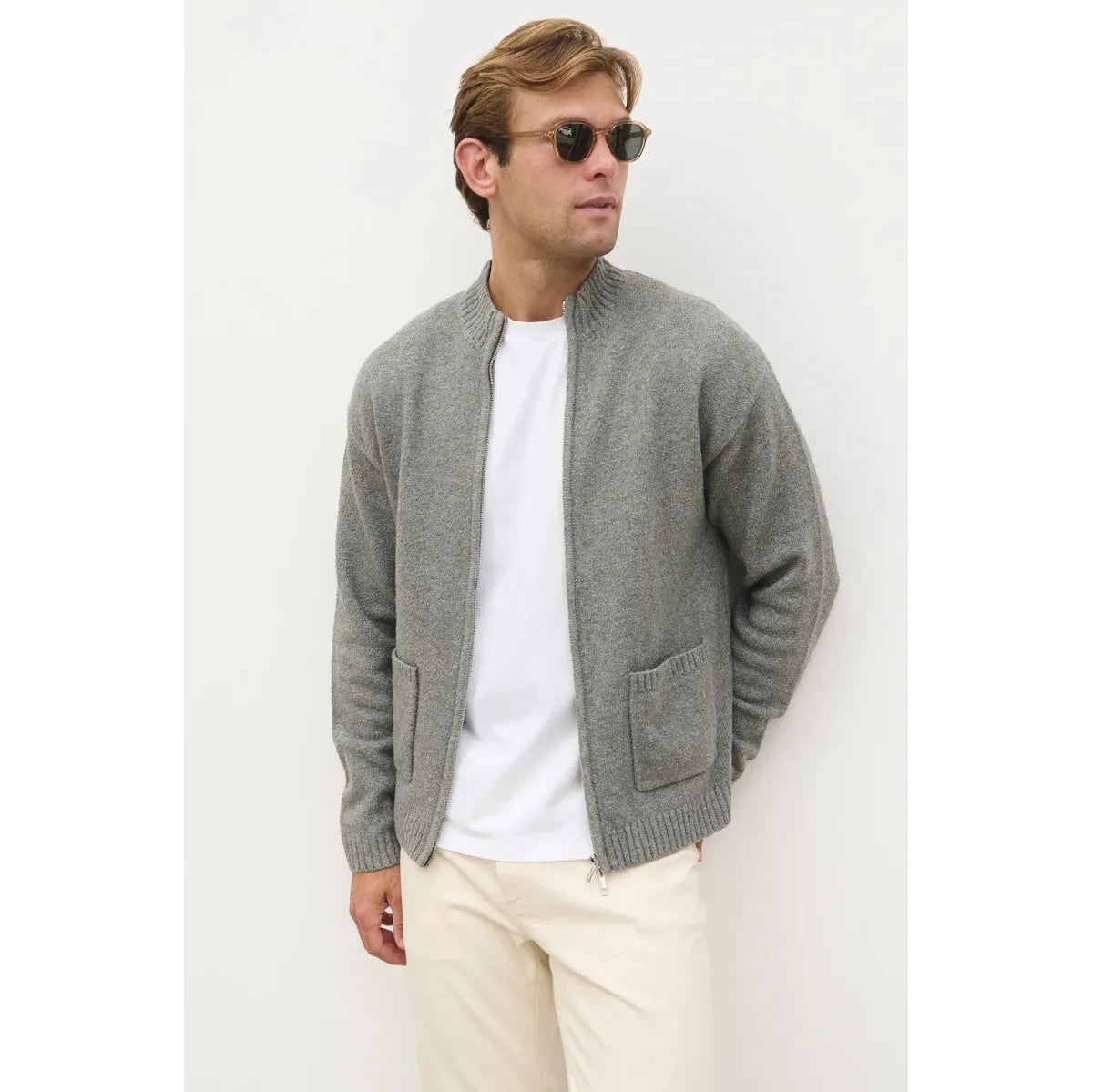 NOBL Alfred Boucle Zip Through Knit Jacket