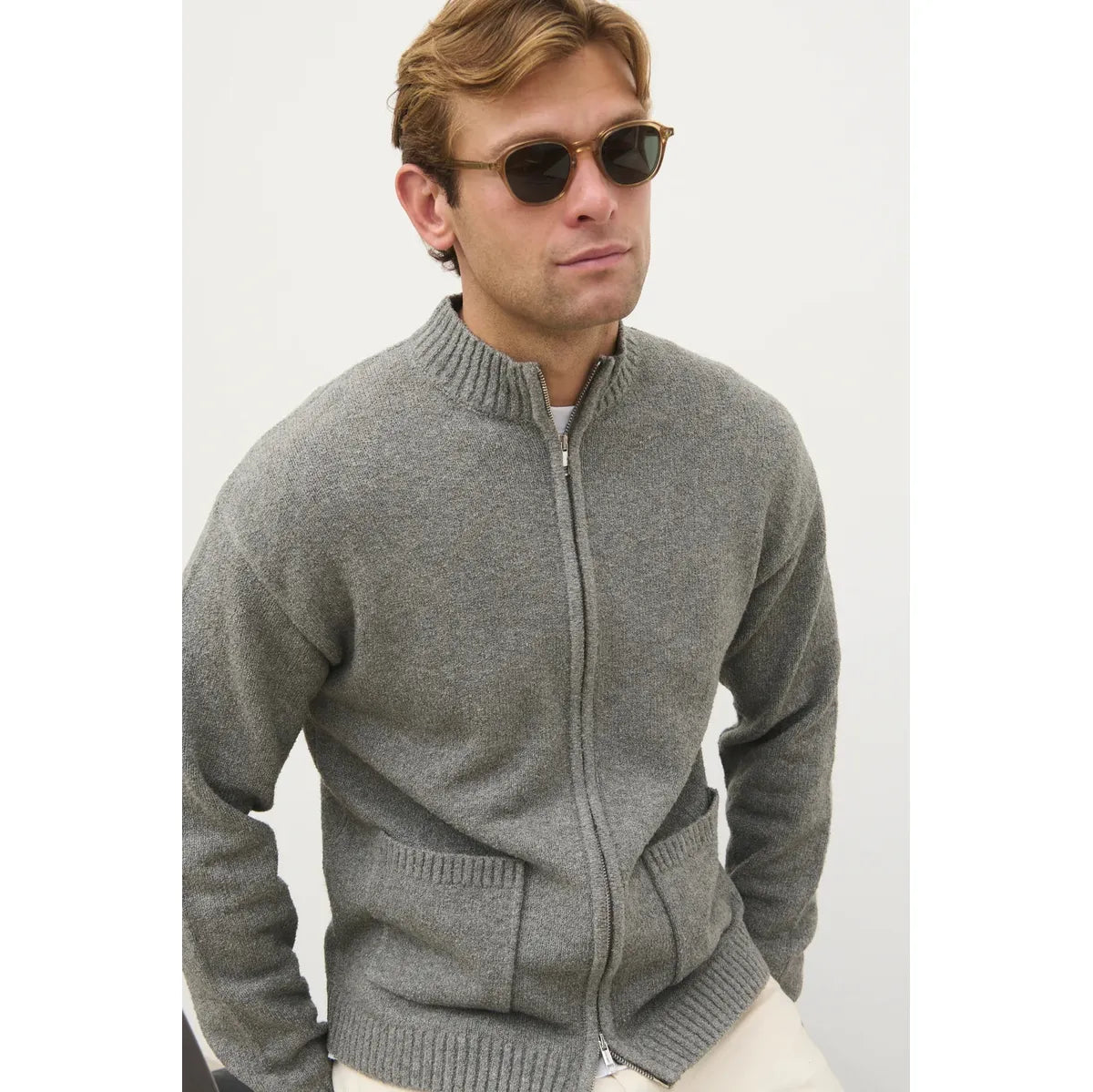 NOBL Alfred Boucle Zip Through Knit Jacket