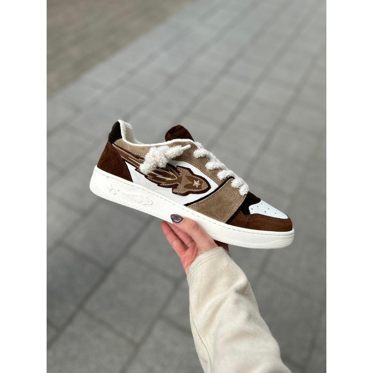 Enterprise Japan X Mr Something EGG Rocket Sneakers In Beige/Marrone/Bianco Suede and Nubuck