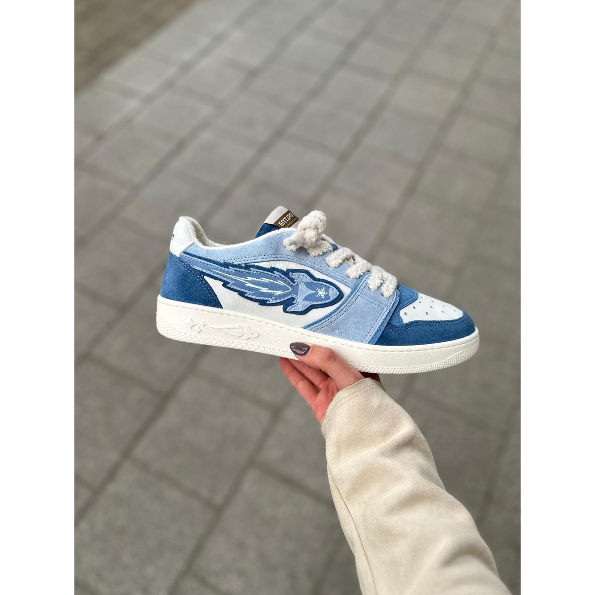 Enterprise Japan X Mr Something EGG Rocket Sneakers In Denim/Azzurro/Bianco Suede and Nubuck