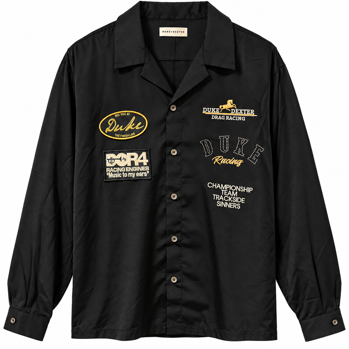 Duke + Dexter Satin button-up Black Shirt
