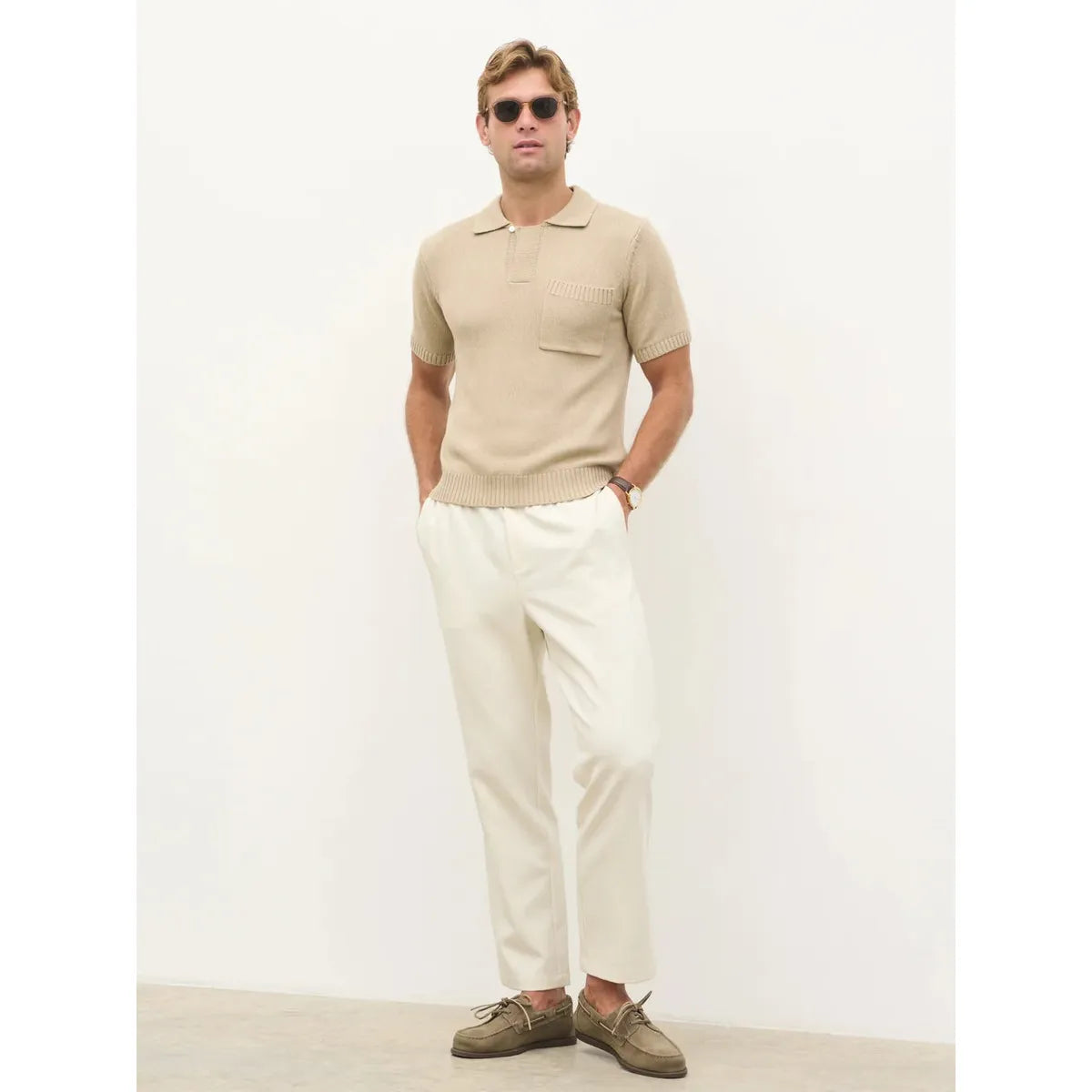 NOBL Bobby Short Sleeve Knit Polo Beige