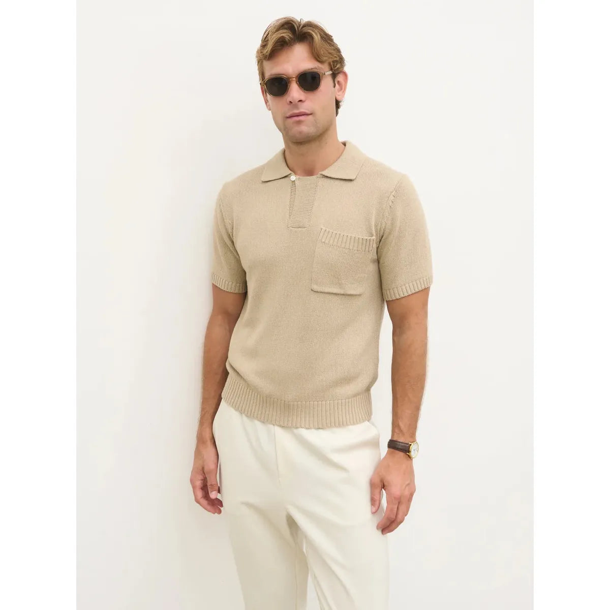 NOBL Bobby Short Sleeve Knit Polo Beige