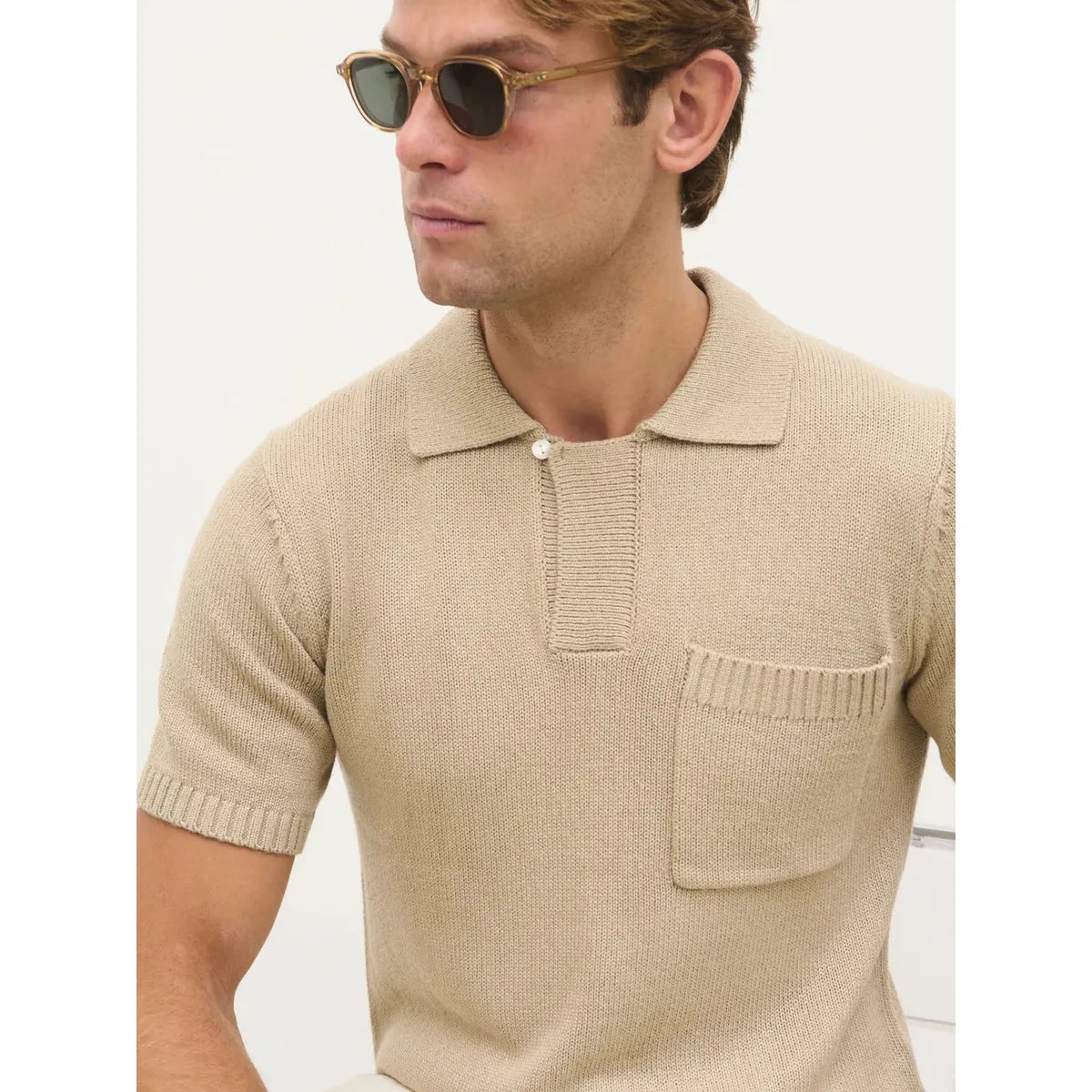 NOBL Bobby Short Sleeve Knit Polo Beige