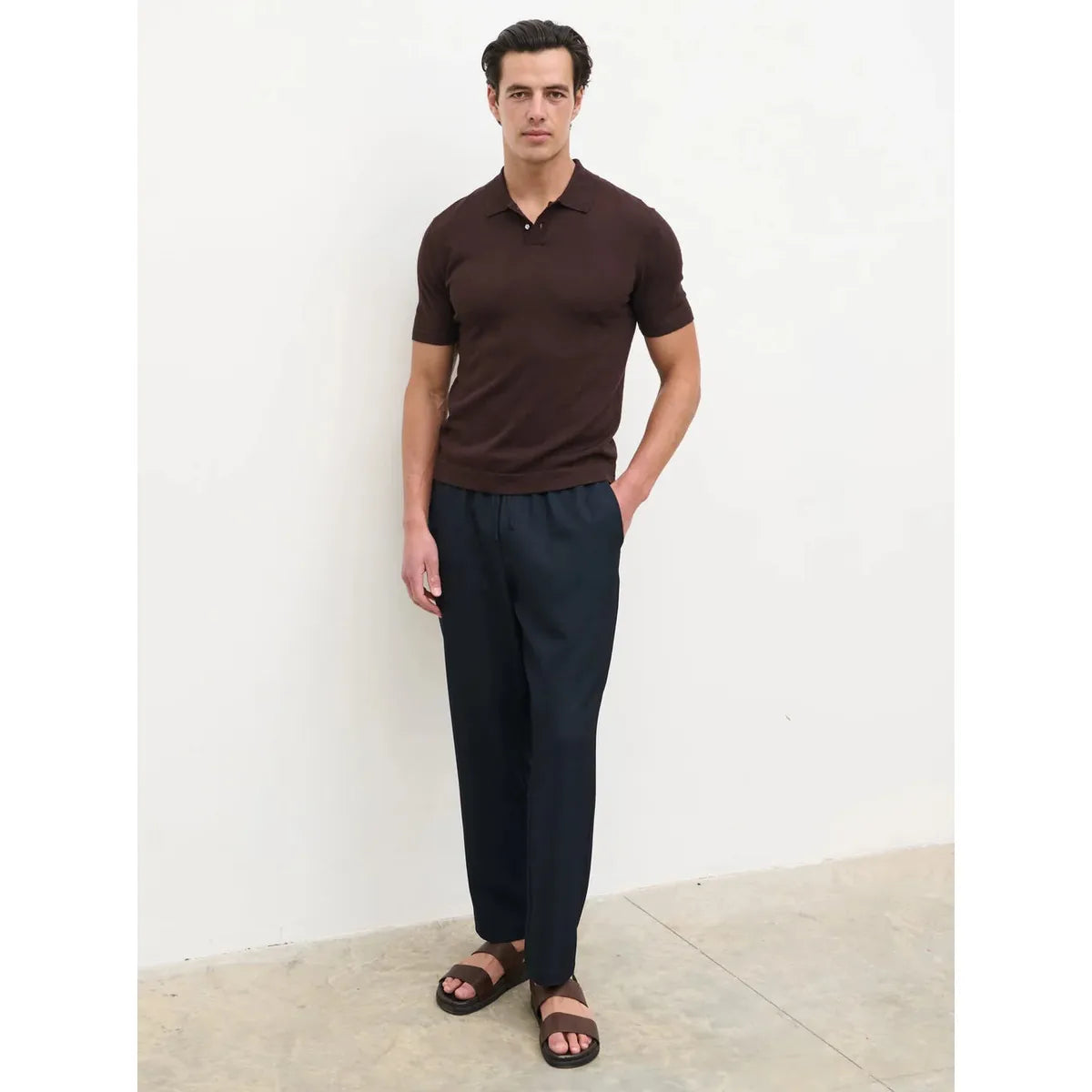 NOBL Bryce Straight Leg Drawstring Trousers Navy