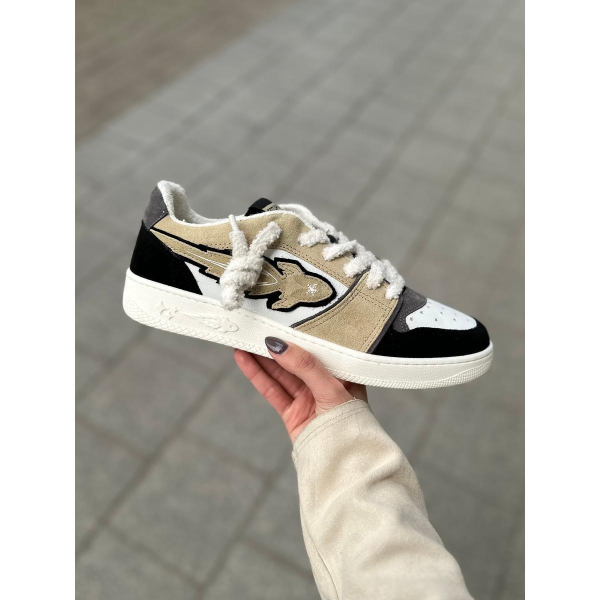 Enterprise Japan X Mr Something EGG Rocket Sneakers In Nero/Nocciola/Bianco Suede and Nubuck