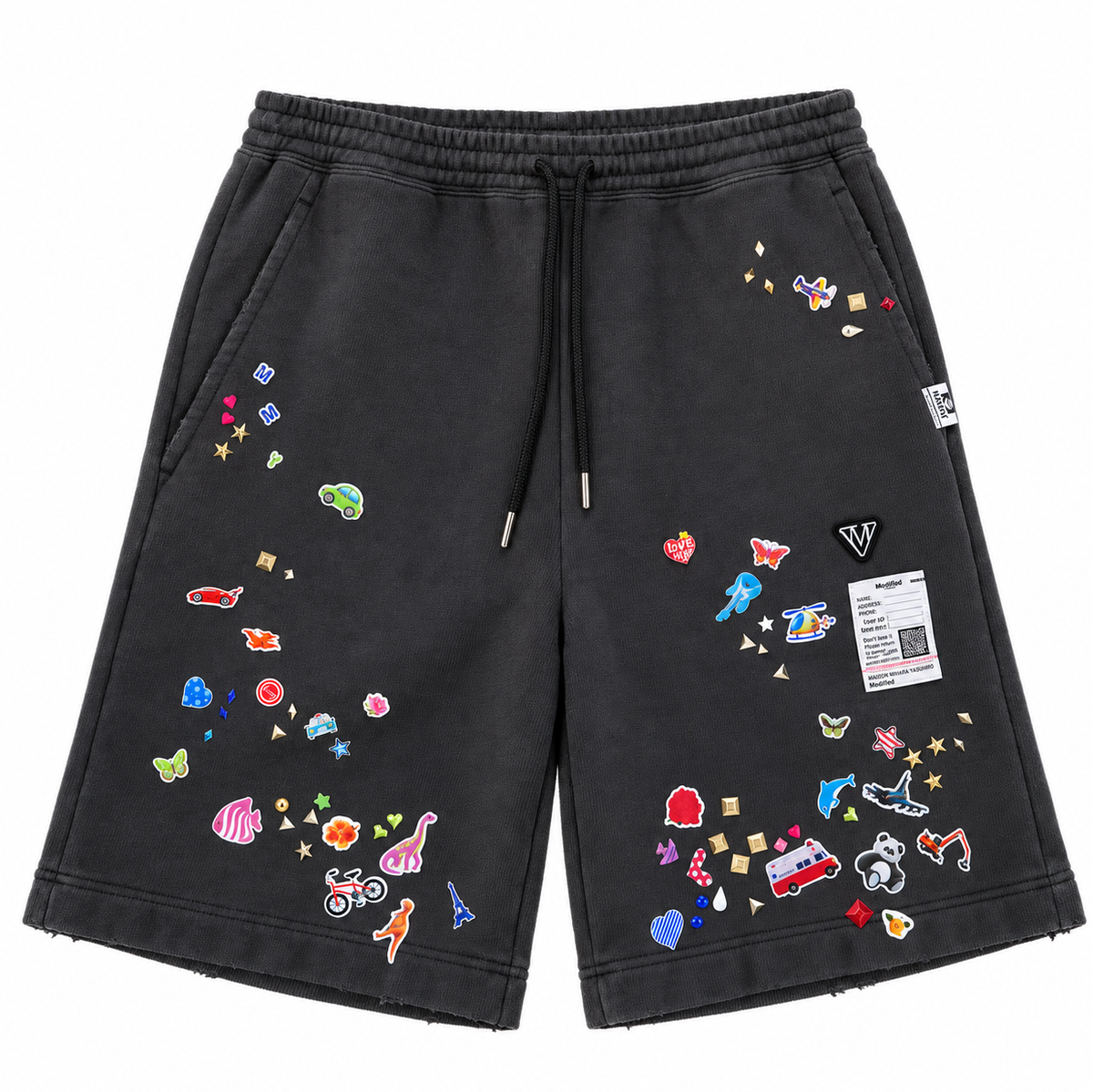 Maison Mihara Yasuhiro Kids Sticker Sweat Shorts in Black
