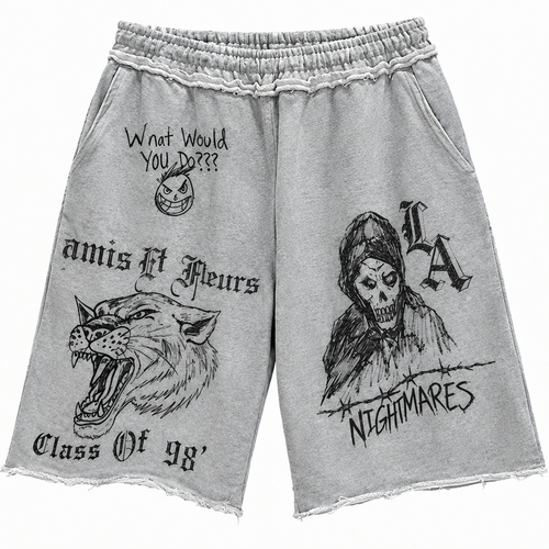 Amis et Fleurs LAX Nightmare Sweat Shorts in Heather Grey