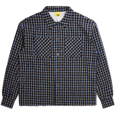 Diet Starts Monday Crinkled Flannel Shirt in Navy and Tan