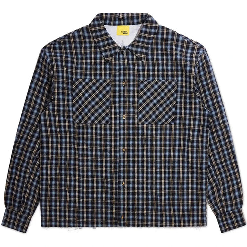 Diet Starts Monday Crinkled Flannel Shirt in Navy and Tan