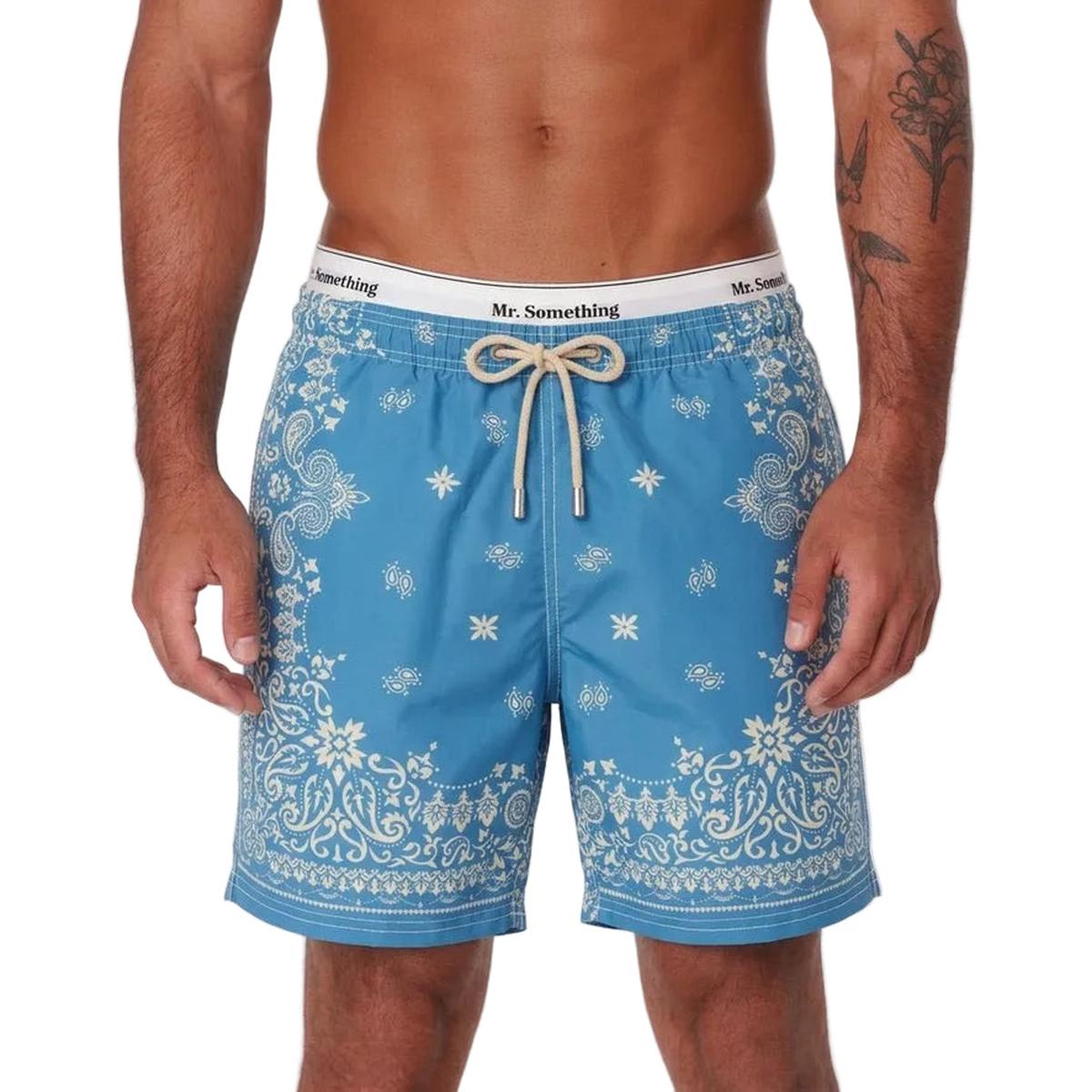 MC2 Saint Barth Gustavia light blue swim shorts with bandana print
