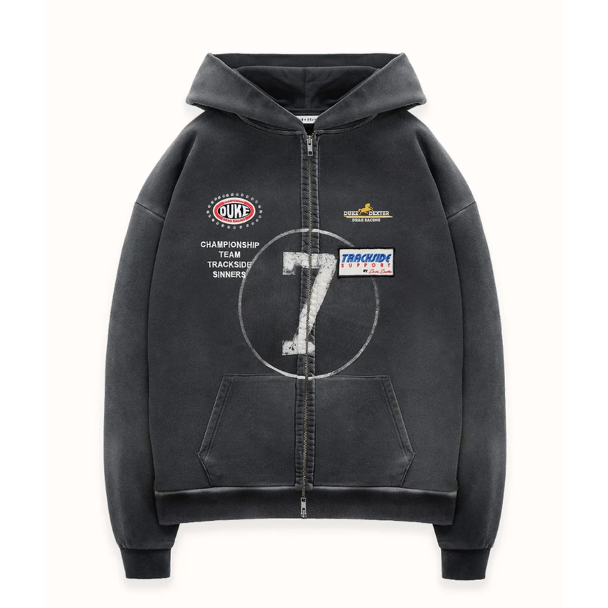 Duke + Dexter DR4 Eat Dirt Zip Hoodie in Washed Black