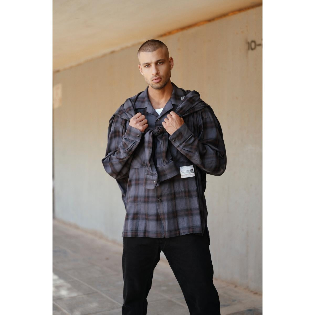 Maison Mihara Yasuhiro Sleeve Layered Check Shirt