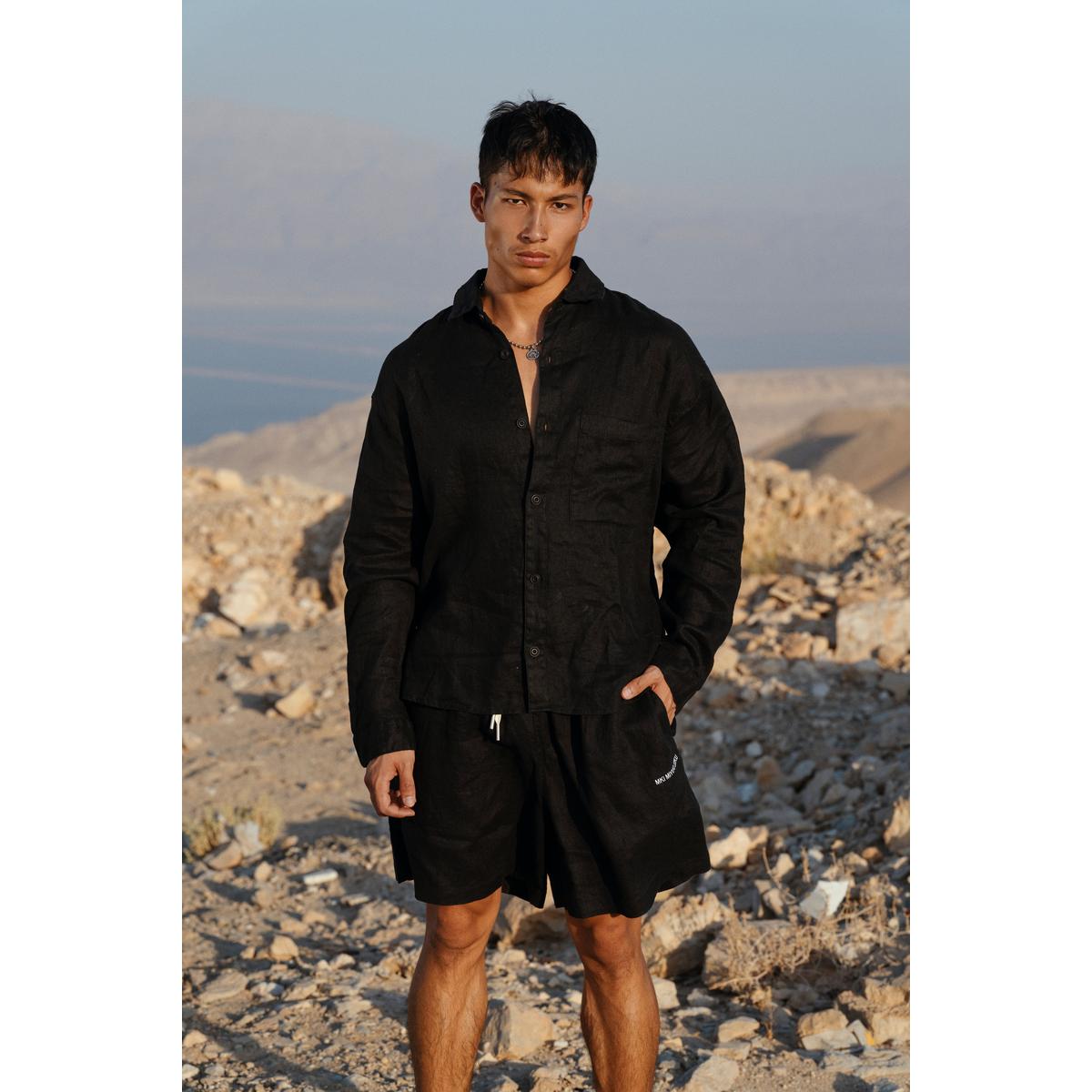 MKI BLACK LINEN BOX DRESS SHIRT