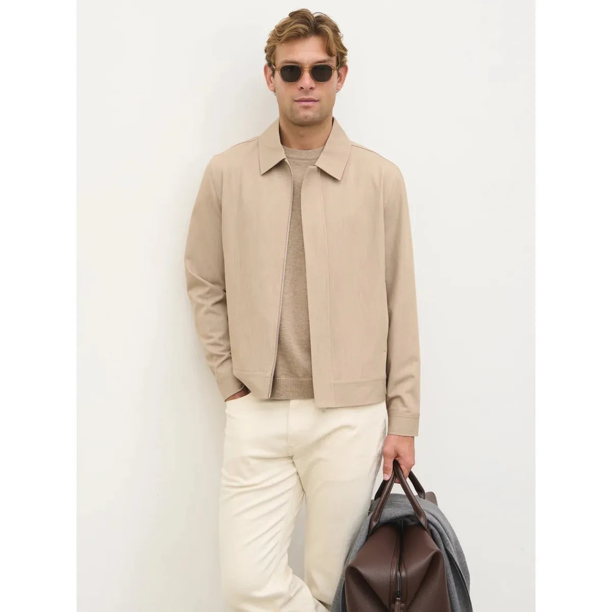 NOBL Danyal Collared Linen Jacket Beige