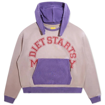 Diet Starts Monday Collegiate Overlap Hoodie in Tan and Purple