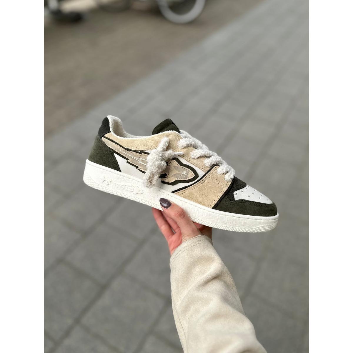 Enterprise Japan X Mr Something EGG Rocket Sneakers In Quercia/Ecru/Confetto Suede and Leather