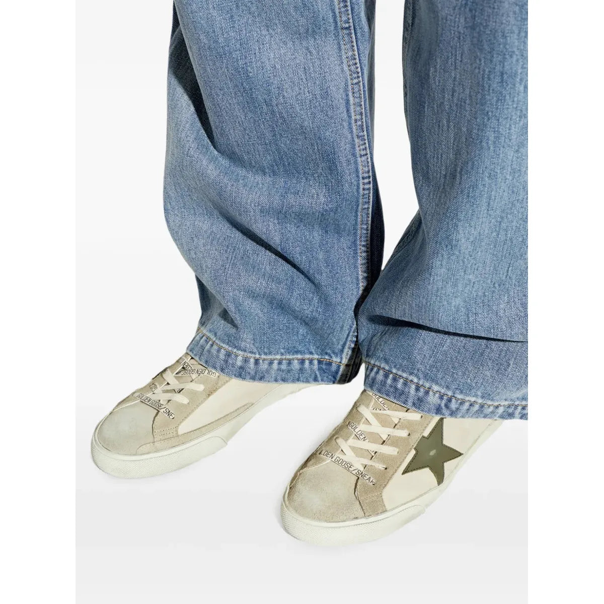 Golden Goose Super-Star Nappa, Suede and Leather Sneakers in Cream, Olive Green and Blue