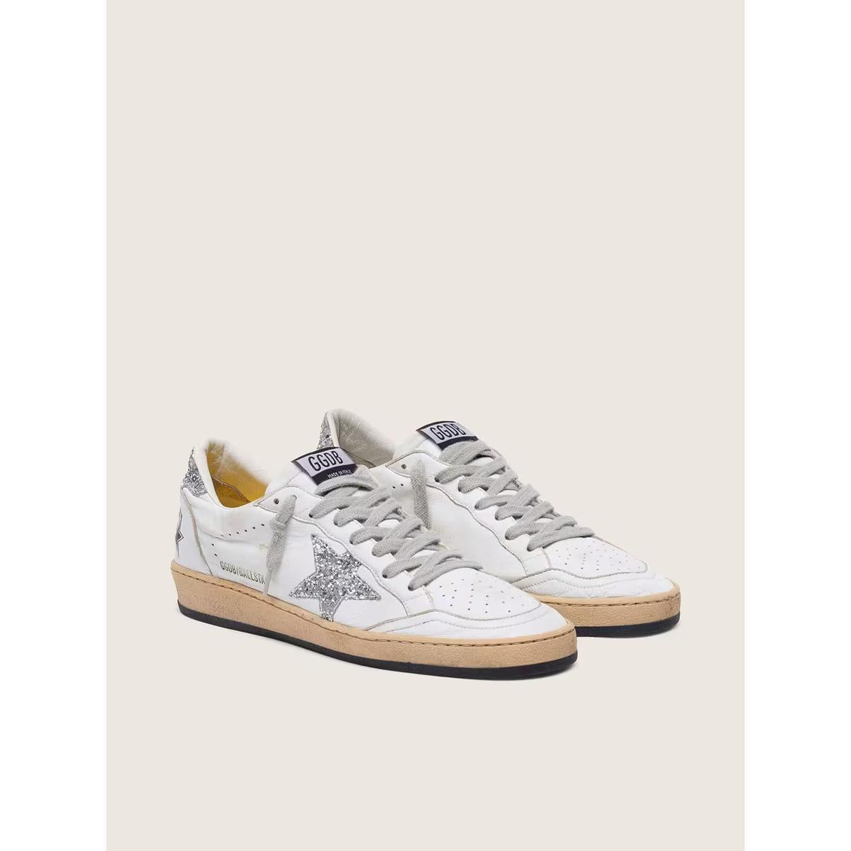Golden Goose Ballstar Nappa Leather Sneakers in White and Silver with a Glitter Star