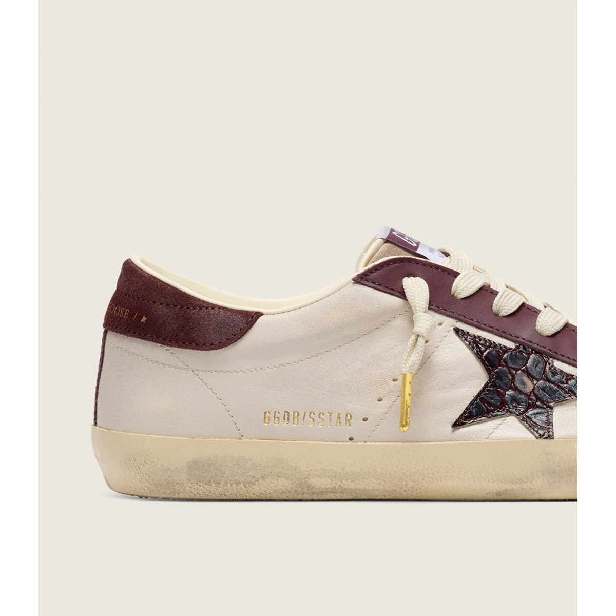 Golden Goose Super-Star Suede and Nappa Sneakers in Butter, Beige and Burgund with Cocco Printed Star